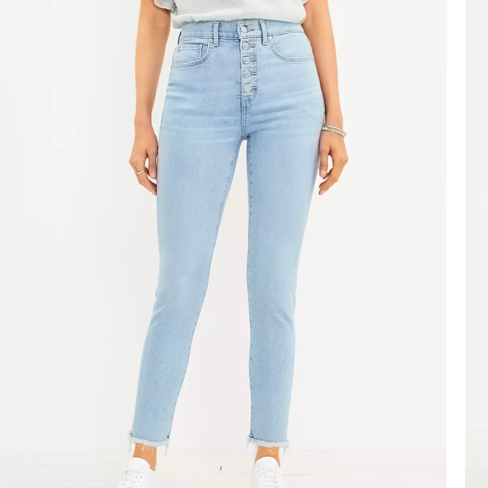 LOFT PLUS Button Front Distressed High Rise Skinny Jean